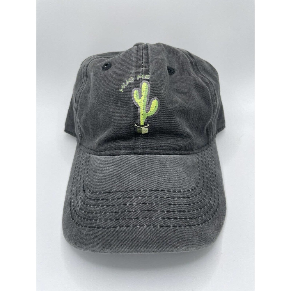 Cactus Logo Hat Hug Me Spell Out Baseball Cap Adjustable Black Unisex